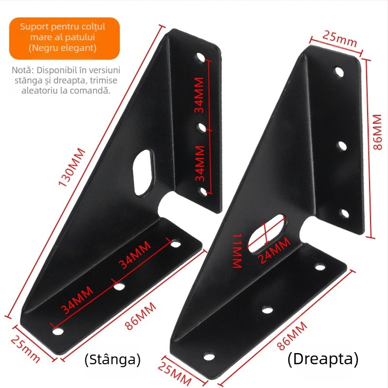 Queen bed angle brace – elemente metalice din oțel laminat la rece pentru conectare, stânga și dreapta, finisaj vopsit la cuptor