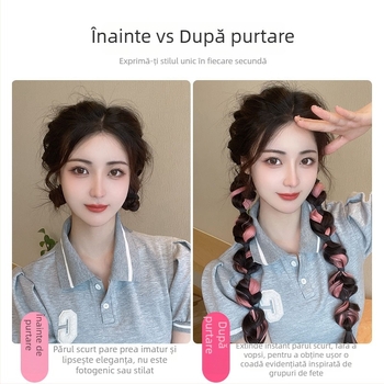 Perucă cu bucle bubble braid și coadă de cal, fibre rezistente la căldură, lungime medie spre lungă, aspect natural pentru doamne