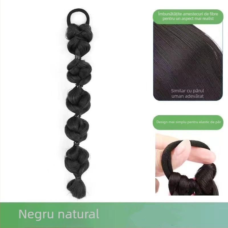 Perucă cu bucle bubble braid și coadă de cal, fibre rezistente la căldură, lungime medie spre lungă, aspect natural pentru doamne
