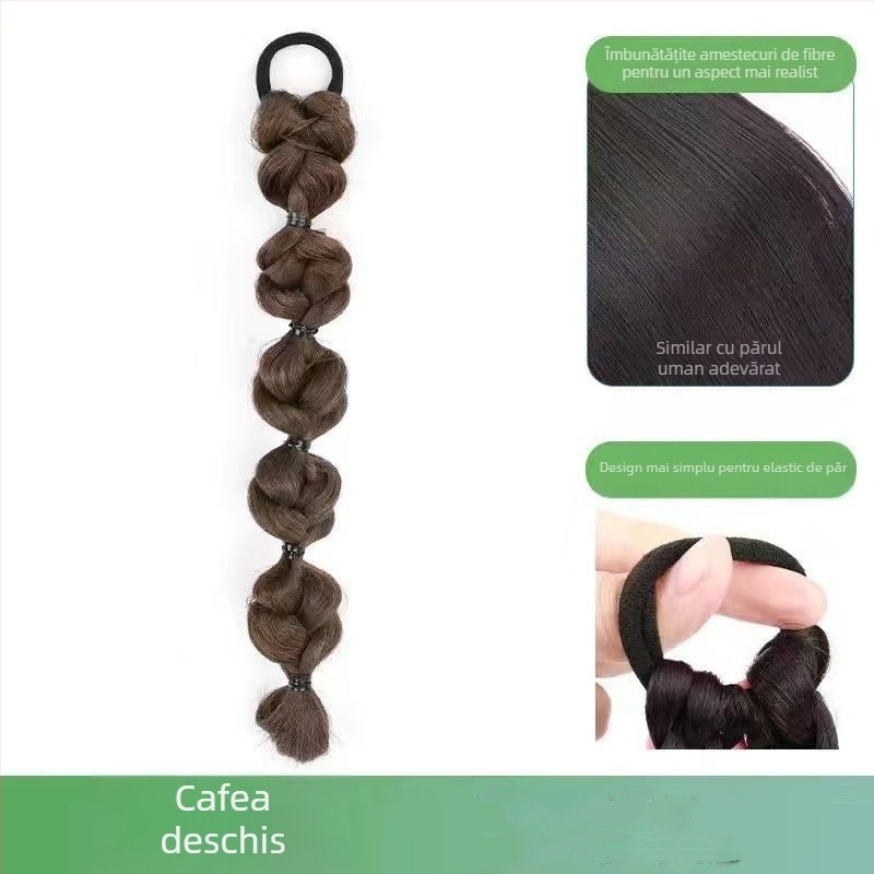 Perucă cu bucle bubble braid și coadă de cal, fibre rezistente la căldură, lungime medie spre lungă, aspect natural pentru doamne