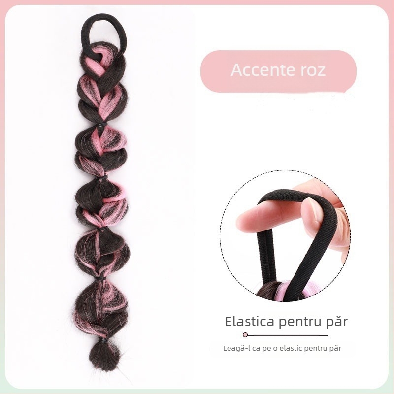 Perucă cu bucle bubble braid și coadă de cal, fibre rezistente la căldură, lungime medie spre lungă, aspect natural pentru doamne