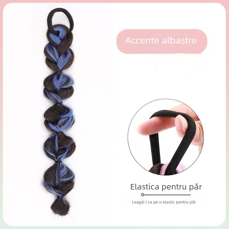 Perucă cu bucle bubble braid și coadă de cal, fibre rezistente la căldură, lungime medie spre lungă, aspect natural pentru doamne