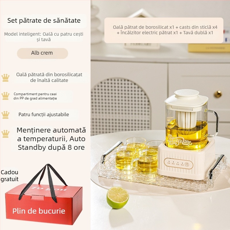 Ceainic cu corp de sticlă, termostat digital, capacitate 1–1,5 L, 220 V, 500 W, control prin atingere