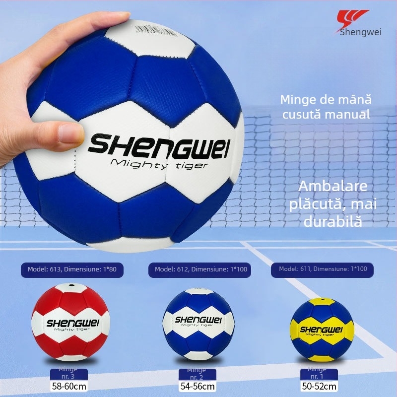 Minge de handbal nr. 0123 pentru copii, din cauciuc, personalizabilă cu siglă, potrivită pentru competiții ale elevilor din învățământ primar și grădiniță.
