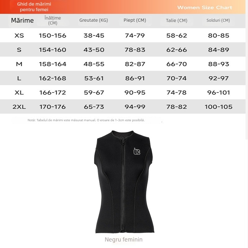 Vesta de scufundări cu fleece 3 mm, caldă și rezistentă la frig, unisex, pentru surfing, navigație, skate și scufundări libere — neopren-nylon cu căptușeală catifelată