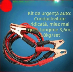 Cabluri de pornire pentru baterie auto cu cleme de tip alligator, Model Fire Line, Universal pentru baterii, Cablu de pornire de urgență