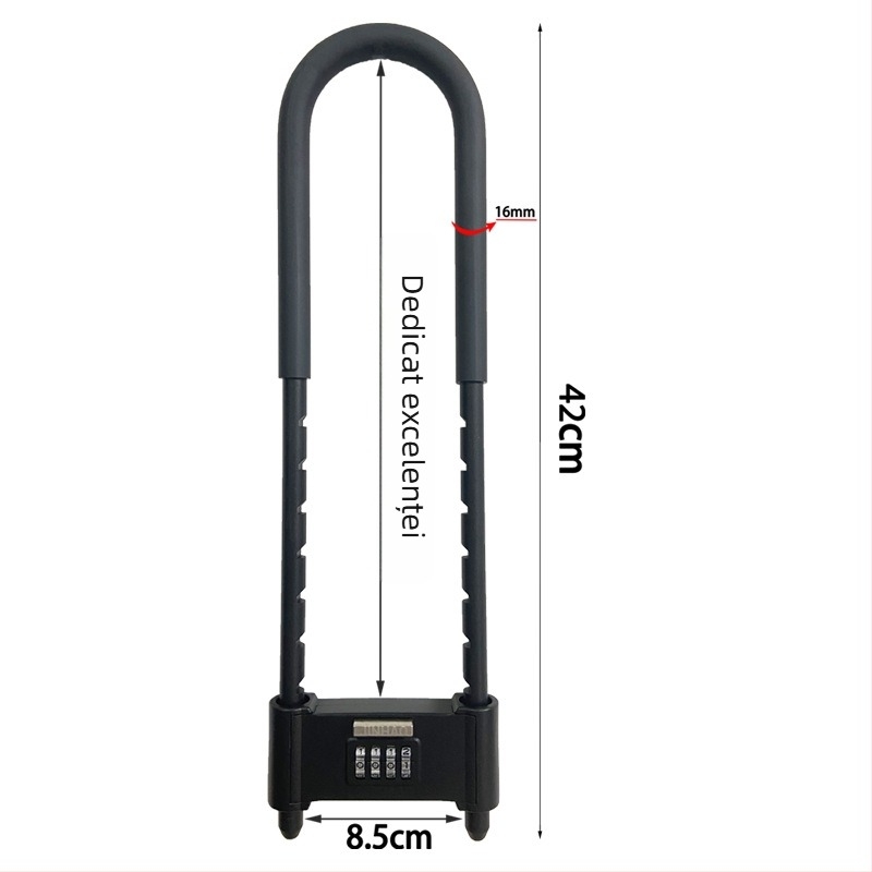 Încuietoare în formă de U cu parolă pentru porți din sticlă și biciclete electrice, securitate mecanică din metal, brand Liren, model U-lock, grosime tijă 16 mm