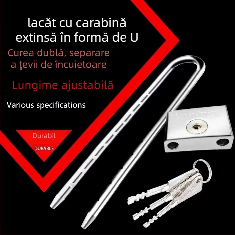 Lacăt de uz casnic cu braț U extins, din oțel inoxidabil, model Type C, SiXCYCLE