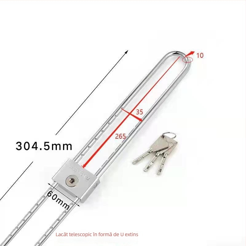 Lacăt de uz casnic cu braț U extins, din oțel inoxidabil, model Type C, SiXCYCLE