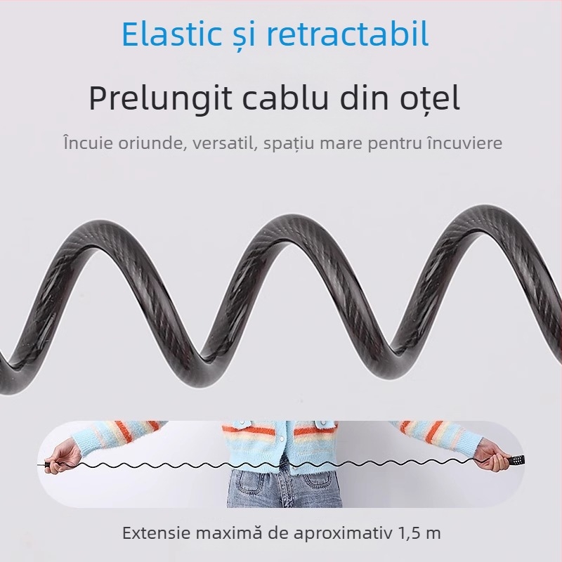 Încuietoare de bicicletă cu parolă, lanț mini portabil pentru protecție antifurt, design minimalist