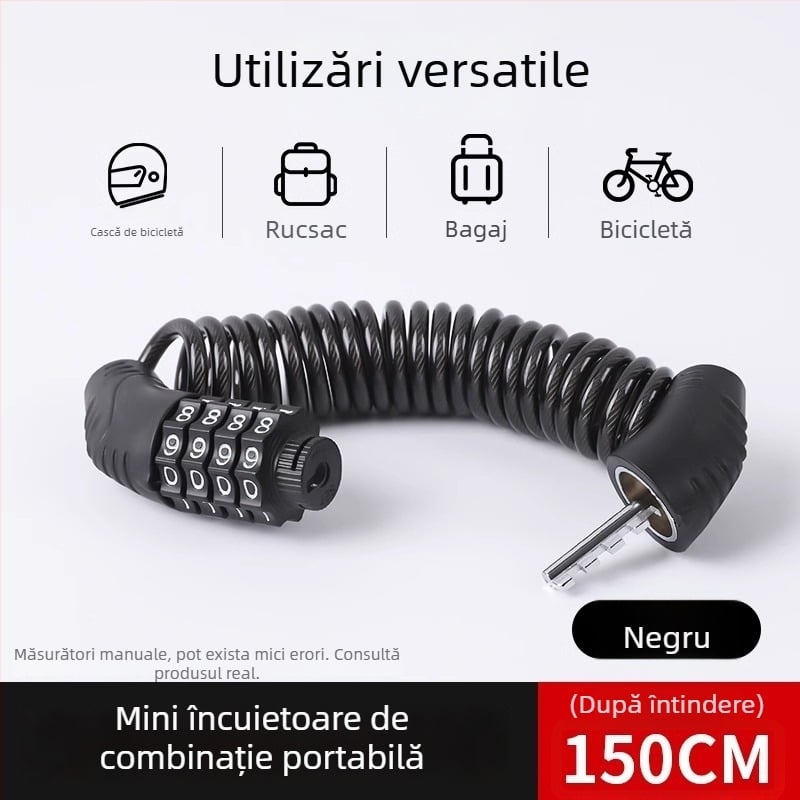 Încuietoare de bicicletă cu parolă, lanț mini portabil pentru protecție antifurt, design minimalist