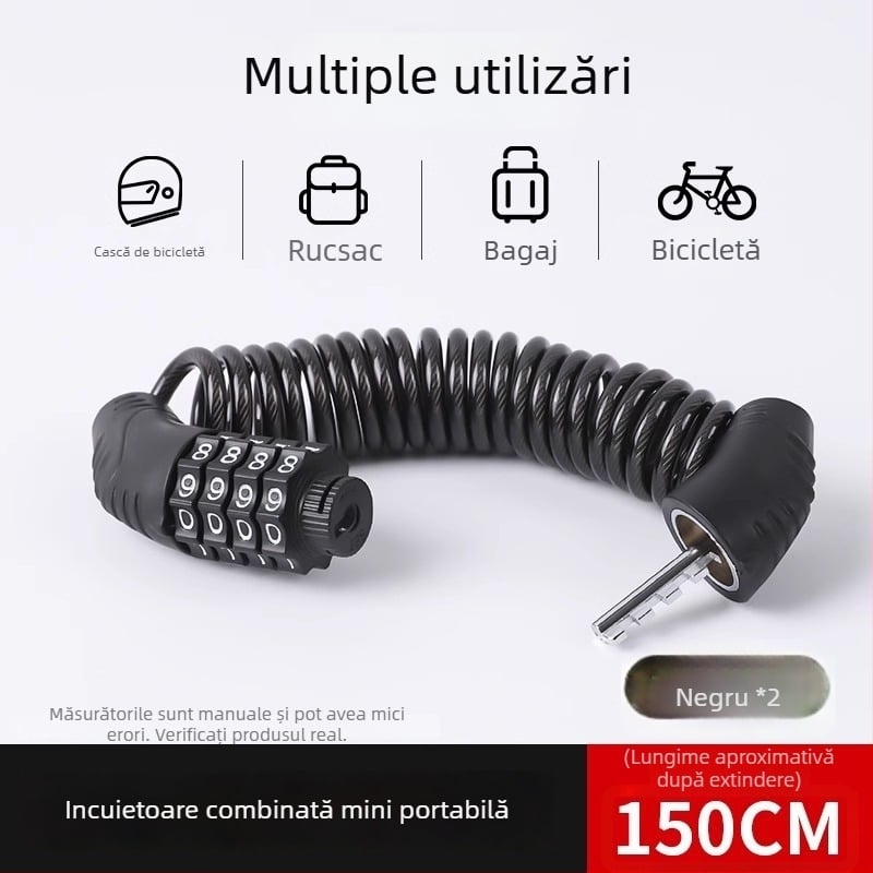Încuietoare de bicicletă cu parolă, lanț mini portabil pentru protecție antifurt, design minimalist