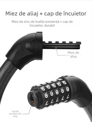 Lacăt pentru bicicletă Tosuod cu parolă de 5 cifre, din metal, lacăt inelar, portabil