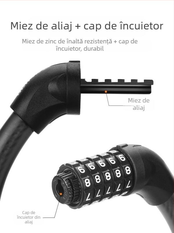 Lacăt pentru bicicletă Tosuod cu parolă de 5 cifre, din metal, lacăt inelar, portabil