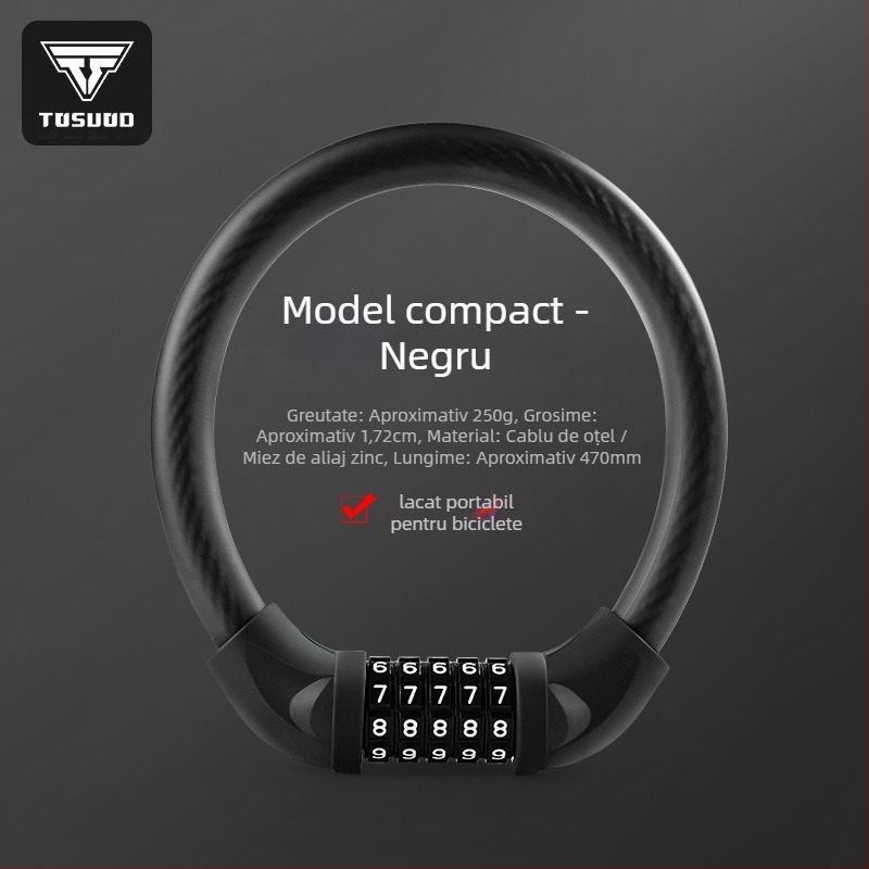 Lacăt pentru bicicletă Tosuod cu parolă de 5 cifre, din metal, lacăt inelar, portabil