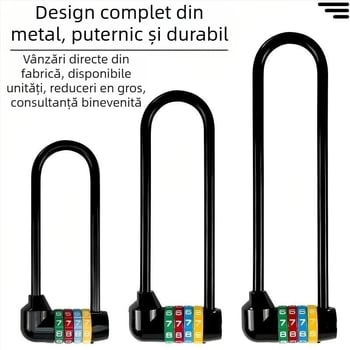 Încuietoare cu parolă în formă de U, lungă, pentru biciclete și dulapuri, model 206 Long Beam Series, din oțel inoxidabil și aliaj metalic, greutate 250 g