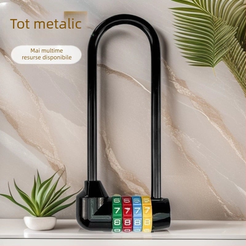 Încuietoare cu parolă în formă de U, lungă, pentru biciclete și dulapuri, model 206 Long Beam Series, din oțel inoxidabil și aliaj metalic, greutate 250 g