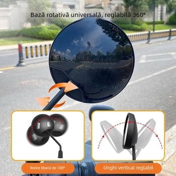 Oglindă retrovizoare pentru bicicletă electrică și triciclu, rotundă, montaj cu filet pe partea dreaptă, rezistență la șocuri înaltă | Model YJ-B721, Brand YiJu