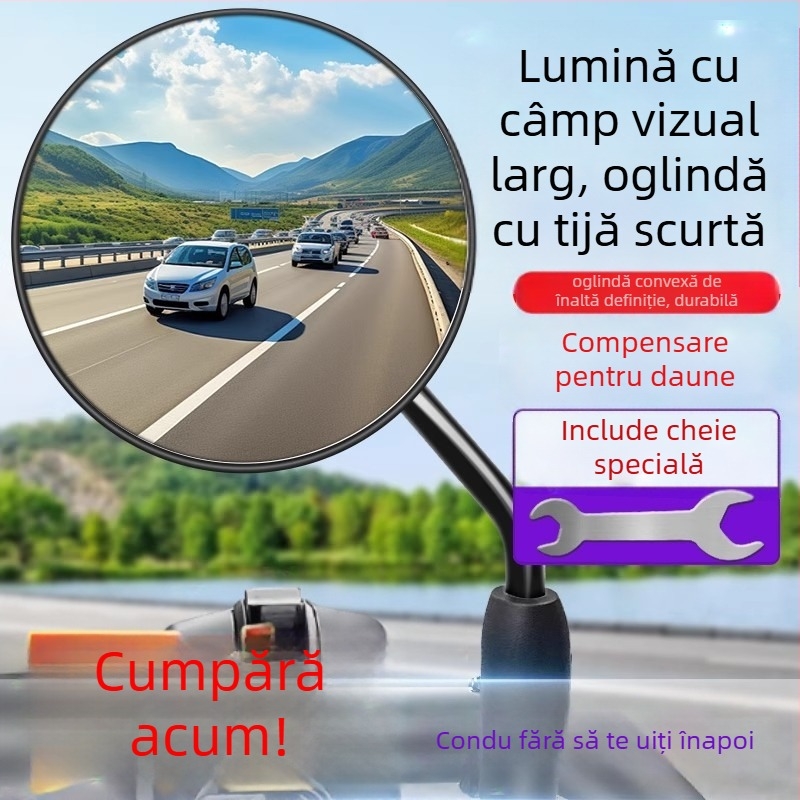 Oglindă retrovizoare pentru bicicletă electrică și triciclu, rotundă, montaj cu filet pe partea dreaptă, rezistență la șocuri înaltă | Model YJ-B721, Brand YiJu