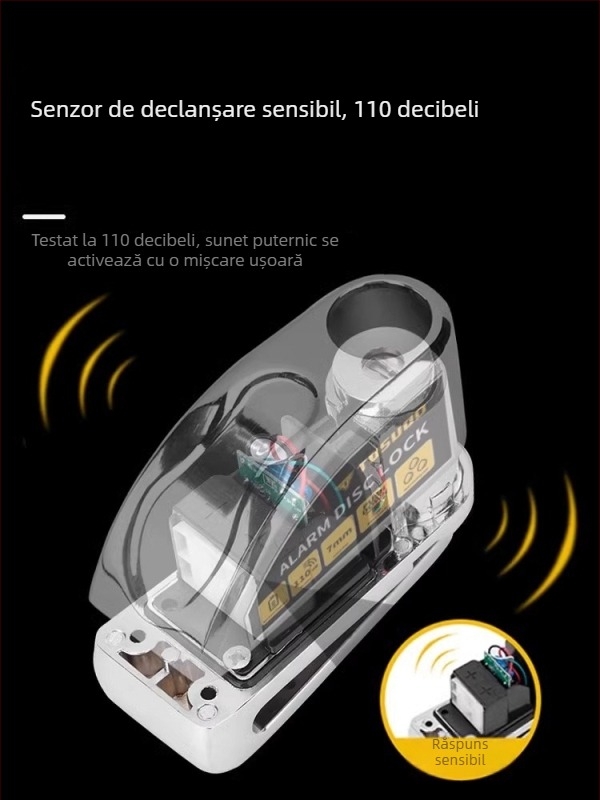 Blocare disc de frână cu alarmă anti-furt pentru motociclete și biciclete (Material: oțel aliat; Brand: TOSUOD; Potrivit pentru: motociclete și biciclete)