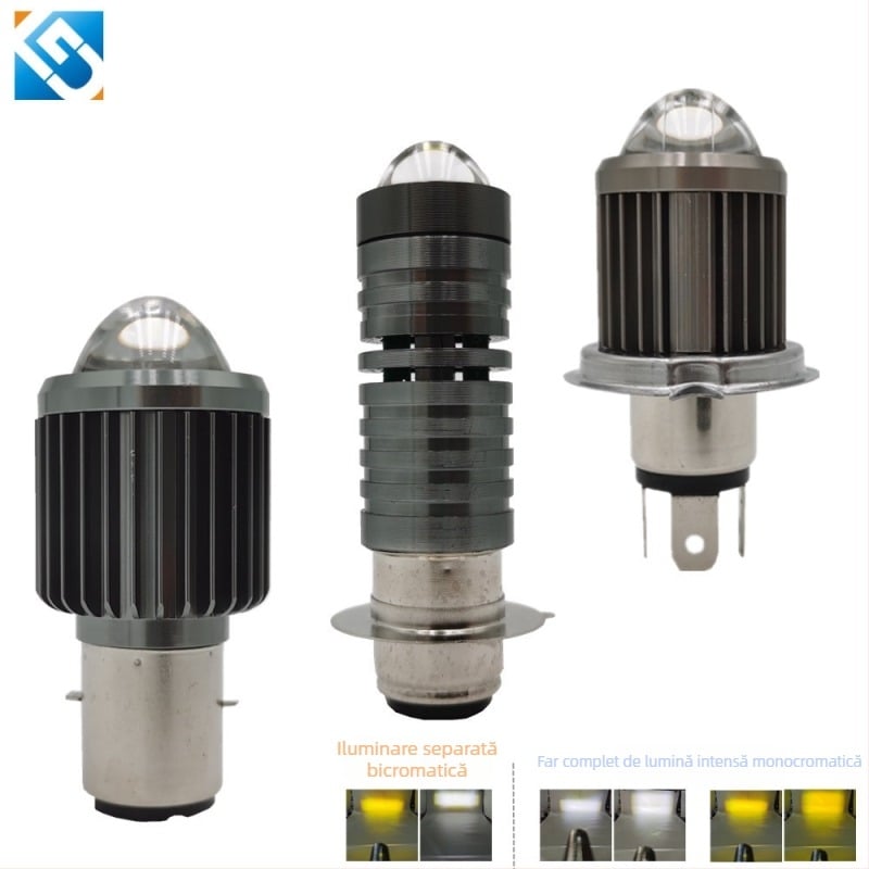 Far LED pentru motocicletă H6/P15D/H4 cu ventilator, 30W, 3500 lm, 10-80V, IP68