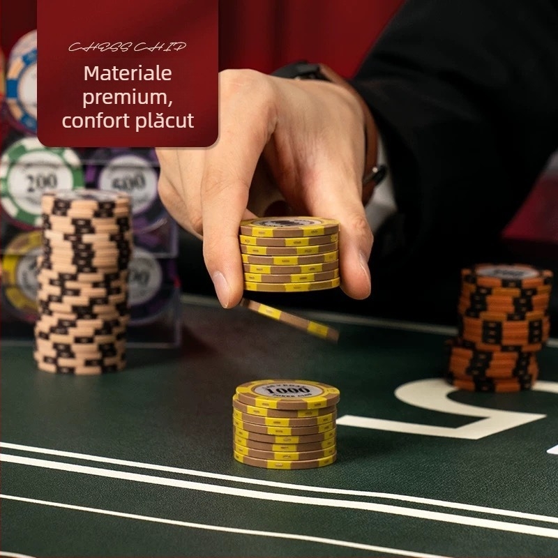 Cipuri de poker din acrilic – set cu mai multe valori nominale pentru sală de poker/club (Texas Hold'em, Mahjong)