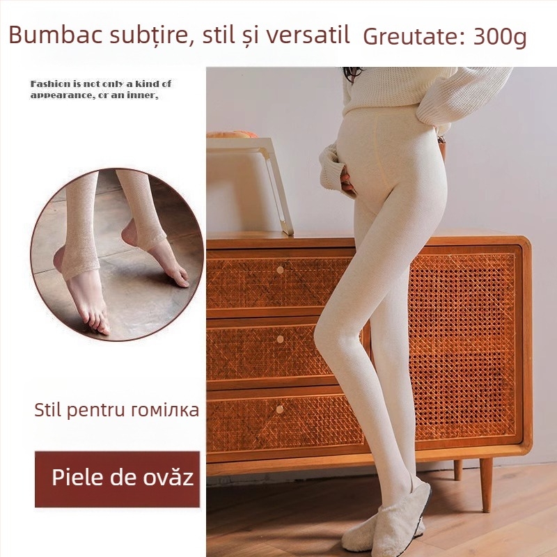 Colanți de maternitate pentru toamnă-iarnă, talie înaltă pentru susținerea burții, material gros și cald, cu aderență antiderapantă