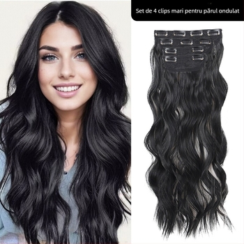 Șuvițe buclate pentru păr - set de patru piese, extensii cu clips, fibre de mătase rezistente la temperatură