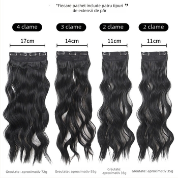 Șuvițe buclate pentru păr - set de patru piese, extensii cu clips, fibre de mătase rezistente la temperatură