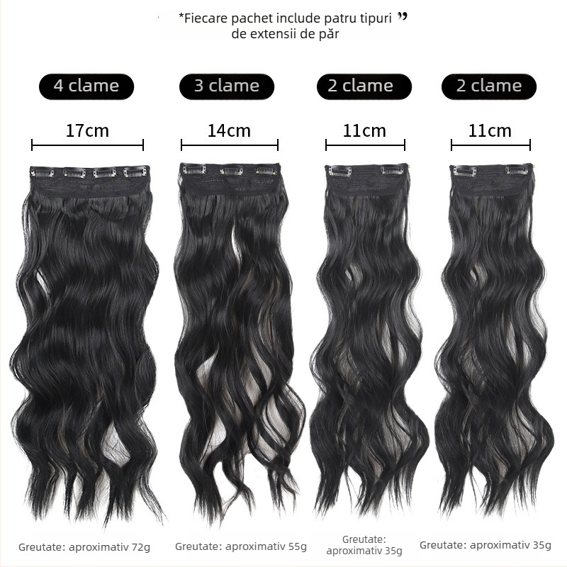 Șuvițe buclate pentru păr - set de patru piese, extensii cu clips, fibre de mătase rezistente la temperatură
