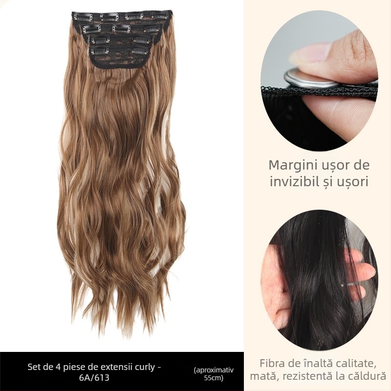 Șuvițe buclate pentru păr - set de patru piese, extensii cu clips, fibre de mătase rezistente la temperatură