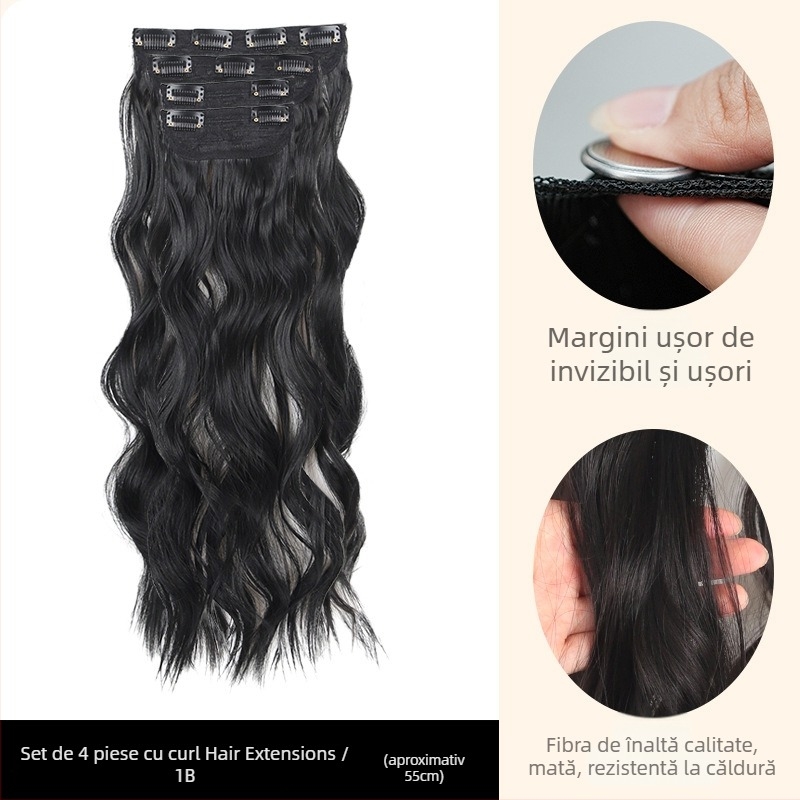 Șuvițe buclate pentru păr - set de patru piese, extensii cu clips, fibre de mătase rezistente la temperatură