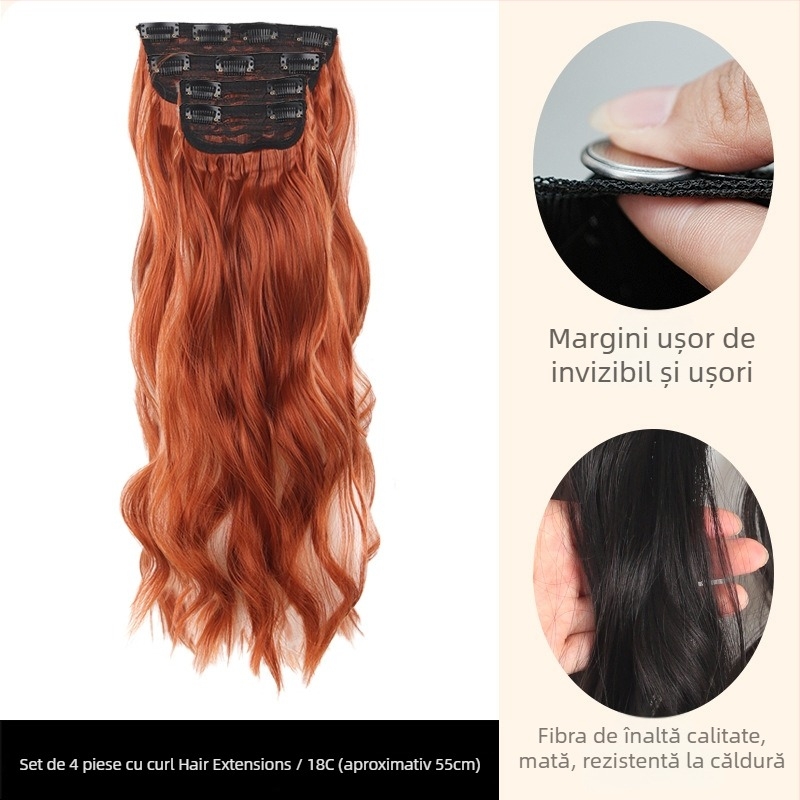 Șuvițe buclate pentru păr - set de patru piese, extensii cu clips, fibre de mătase rezistente la temperatură