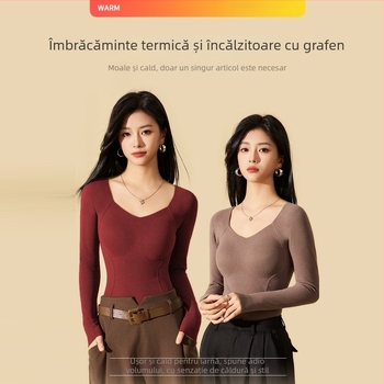 Lenjerie termică pentru femei, cu pernuțe pentru bust integrate, all-in-one, mâneci lungi, dublu strat, material acrilic gros