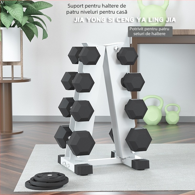 Raft pentru gantere cu cinci niveluri — construcție din fontă, plăci din fier întărite, design hexagonal electroplacat, Convis
