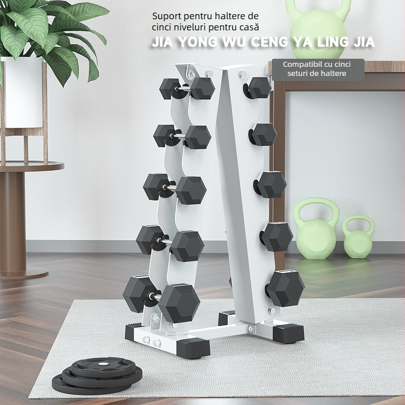 Raft pentru gantere cu cinci niveluri — construcție din fontă, plăci din fier întărite, design hexagonal electroplacat, Convis