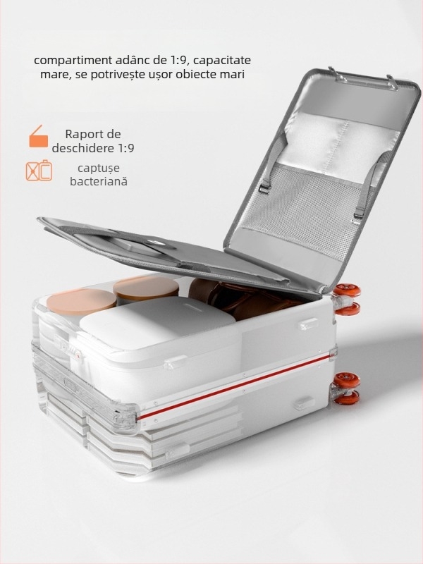 Bagaj PC cu carcasă dură, deschidere frontală, extensibil, roți universale, încuietoare TSA cu combinație