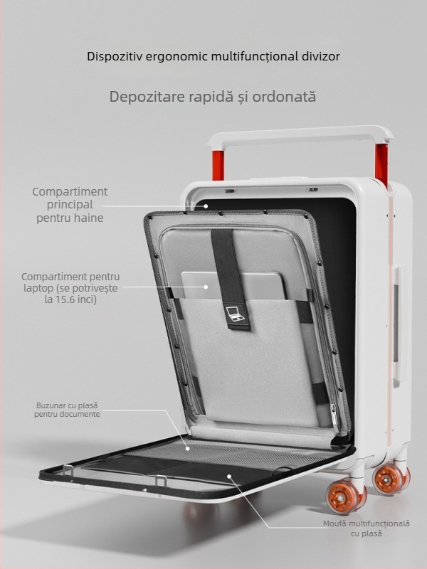 Bagaj PC cu carcasă dură, deschidere frontală, extensibil, roți universale, încuietoare TSA cu combinație