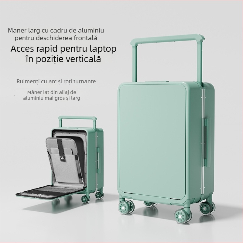 Bagaj PC cu carcasă dură, deschidere frontală, extensibil, roți universale, încuietoare TSA cu combinație