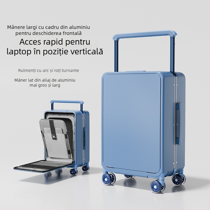 Bagaj PC cu carcasă dură, deschidere frontală, extensibil, roți universale, încuietoare TSA cu combinație