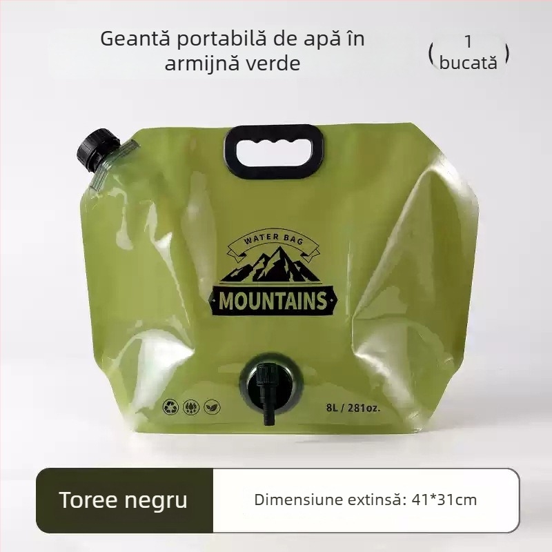 Geantă de apă pentru exterior, pliabilă, pentru camping, țesătură impermeabilă, material PET-nylon-PE, capacitate 3L/5L/8L/10L