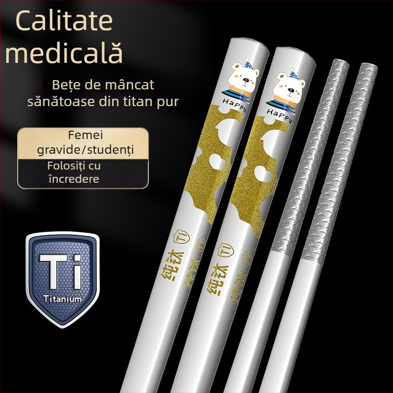 Bețișoare din titan pur – set în cutie cu 5 perechi, antibacteriale și anti-mucegai, de calitate alimentară, design minimalist modern