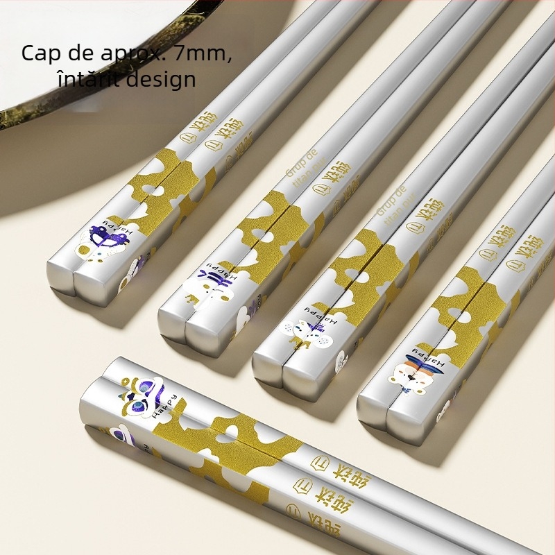 Bețișoare din titan pur – set în cutie cu 5 perechi, antibacteriale și anti-mucegai, de calitate alimentară, design minimalist modern