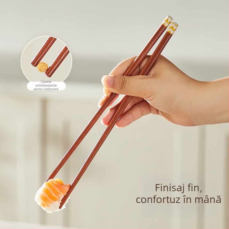 Bețișoare pentru masă din lemn de santal roșu, stil minimalist modern, 5 perechi, lucrate manual, finisaj oglindă