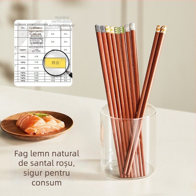 Bețișoare pentru masă din lemn de santal roșu, stil minimalist modern, 5 perechi, lucrate manual, finisaj oglindă
