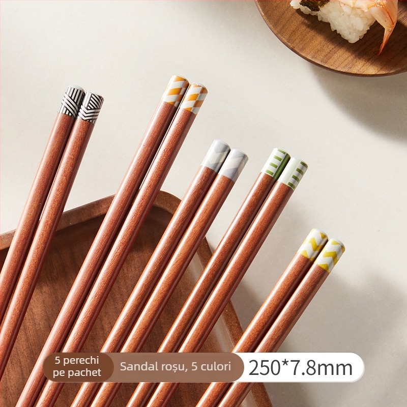 Bețișoare pentru masă din lemn de santal roșu, stil minimalist modern, 5 perechi, lucrate manual, finisaj oglindă