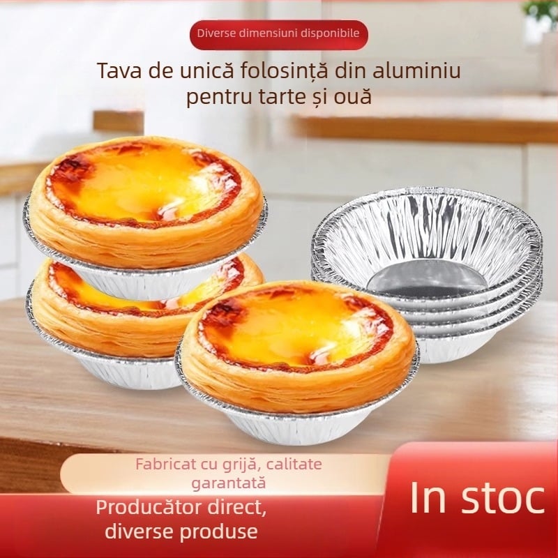 Cupe din folie de aluminiu pentru tarte cu ouă, de unică folosință, pentru coacere