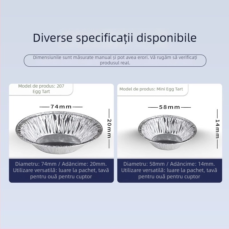 Cupe din folie de aluminiu pentru tarte cu ouă, de unică folosință, pentru coacere