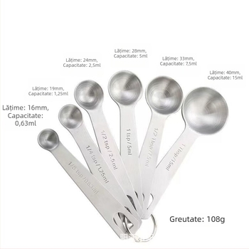 Set de 6 linguri de măsurat din oțel inoxidabil cu scară gradată, oțel 430, stil modern minimalist bucătărie