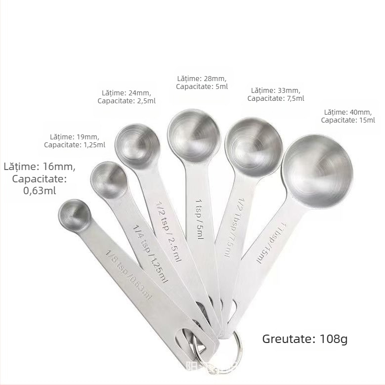 Set de 6 linguri de măsurat din oțel inoxidabil cu scară gradată, oțel 430, stil modern minimalist bucătărie